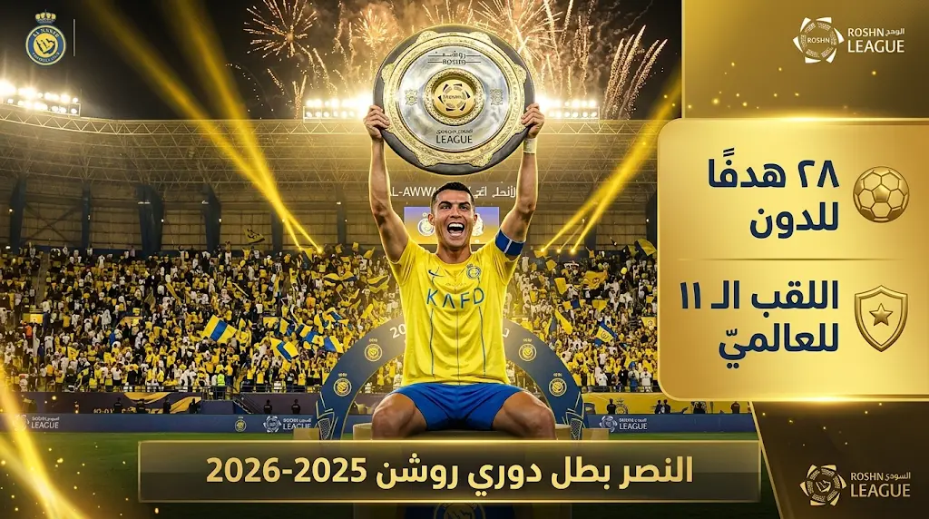 النصر بطلاً لدوري روشن السعودي 2025-2026 بعد الفوز على ضمك برباعية في ليلة تتويج تاريخية