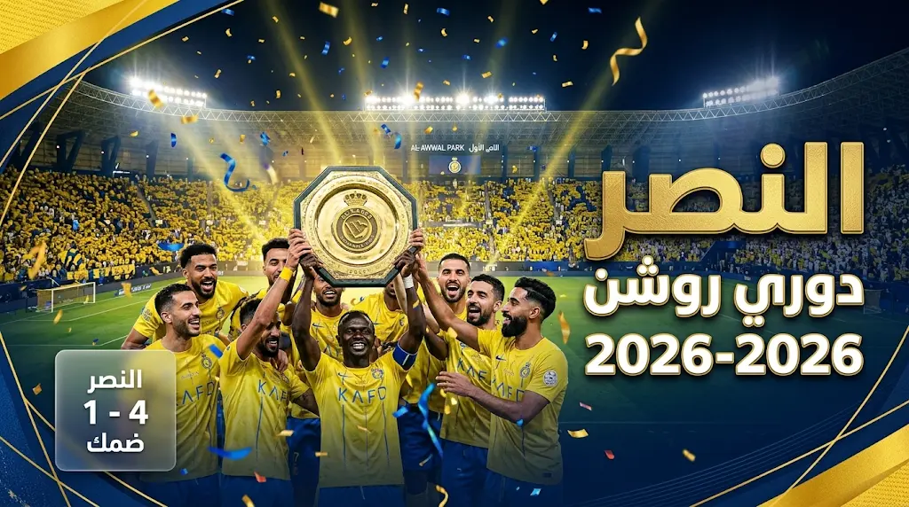النصر يتوج بطلاً لدوري روشن السعودي 2025-2026 بعد فوزه الكبير على ضمك برباعية
