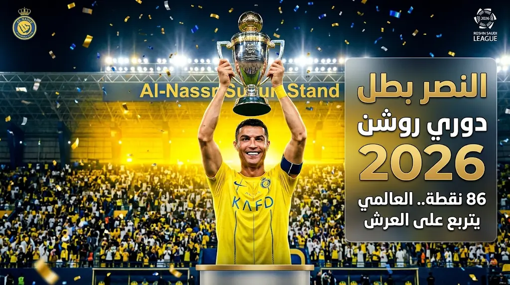 النصر يتوج بطلاً لدوري روشن للمحترفين 2026 برصيد 86 نقطة بعد فوزه على ضمك