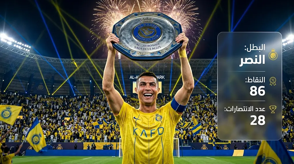 النصر يحسم لقب دوري روشن 2026 لصالحه برصيد 86 نقطة متفوقاً على الهلال