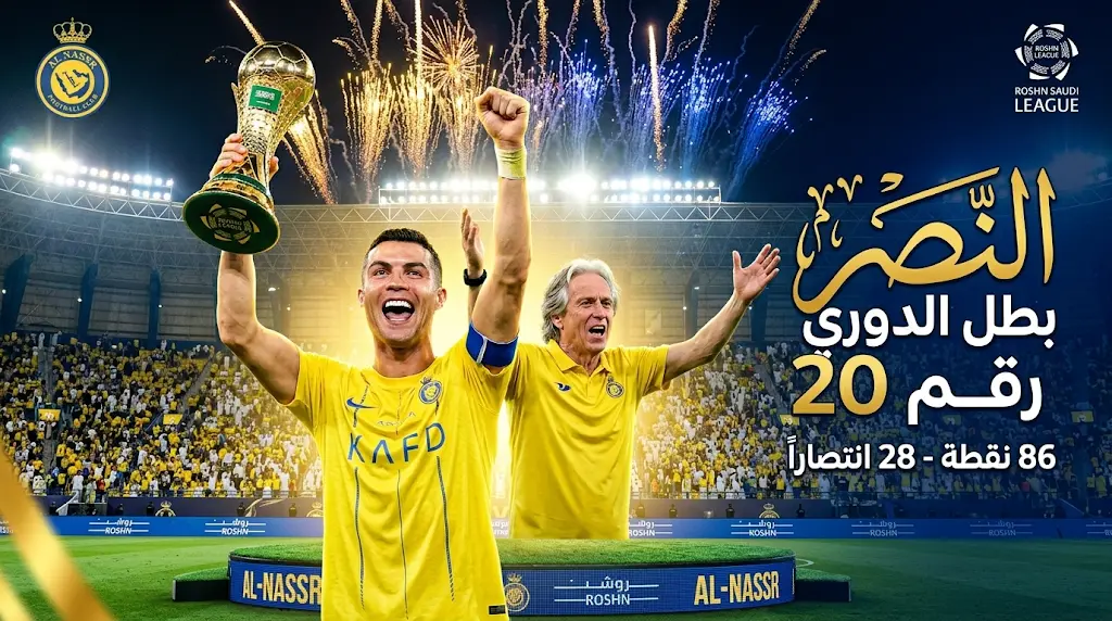 بقيادة رونالدو وبصمة خيسوس.. النصر يتربع على عرش الدوري السعودي بـ 28 انتصاراً تاريخياً