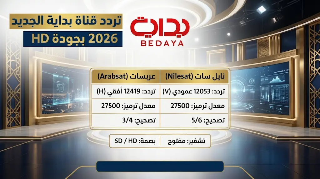 تردد قناة بداية الجديد 2026 على نايل سات وعربسات وآلية استقبال الإشارة بجودة HD
