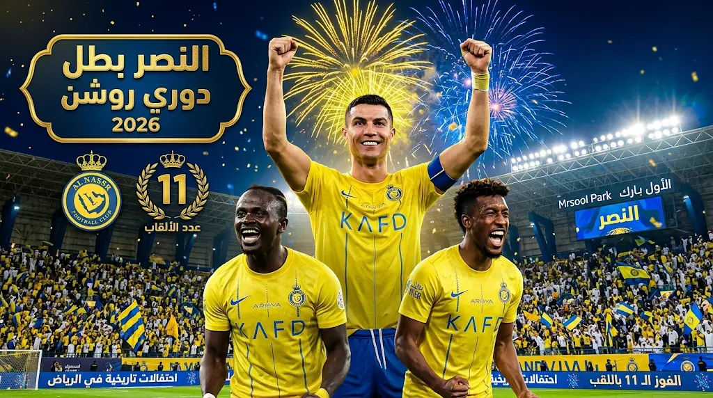 ثنائية رونالدو تقود النصر لاكتساح ضمك برباعية والتتويج بلقب دوري روشن السعودي 2026