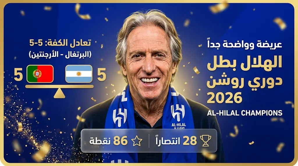 جيسوس يحسم لقب دوري روشن للهلال لموسم 2025-2026 ويعادل رقم الأرجنتين التاريخي بـ 5 ألقاب