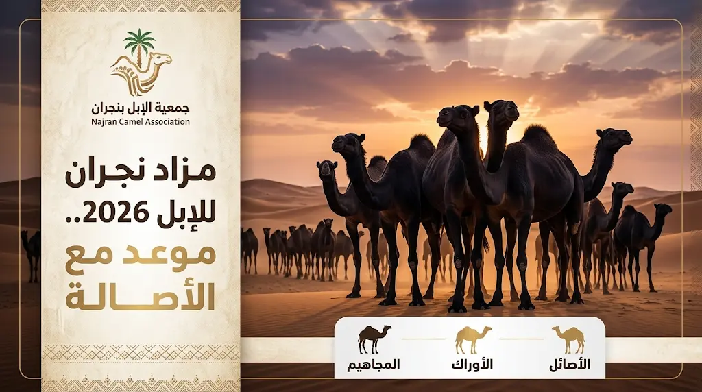 رئيس جمعية الإبل بنجران يكشف تفاصيل وموعد النسخة الثالثة من مزاد نجران للإبل 2026