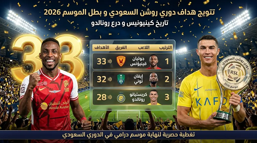 رسمياً.. كينيونيس بطلاً لهدافي دوري روشن 2026 وتتويج النصر باللقب بمساهمة رونالدو