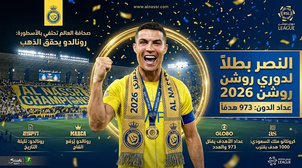 رونالدو يقود النصر لعرش الدوري السعودي ويصل للهدف 973 في مسيرته بعد الفوز على ضمك
