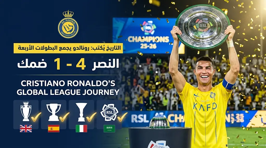 رونالدو يقود النصر للقب دوري روشن 2026 ويصبح أول لاعب يحقق الدوري في 4 دول مختلفة