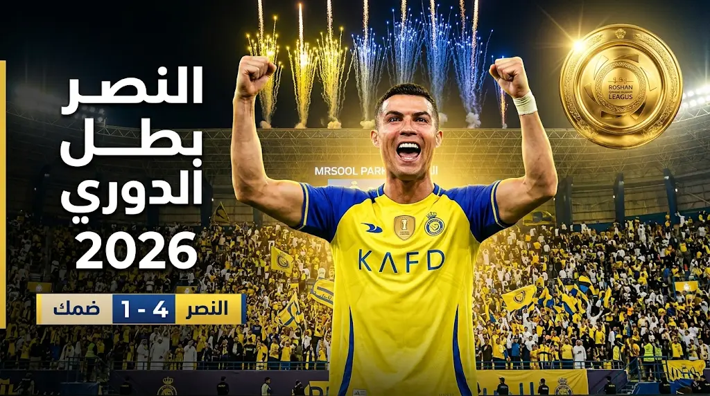 رونالدو يقود النصر لمنصة التتويج بلقب دوري روشن السعودي لموسم 2025-2026 بعد الفوز على ضمك