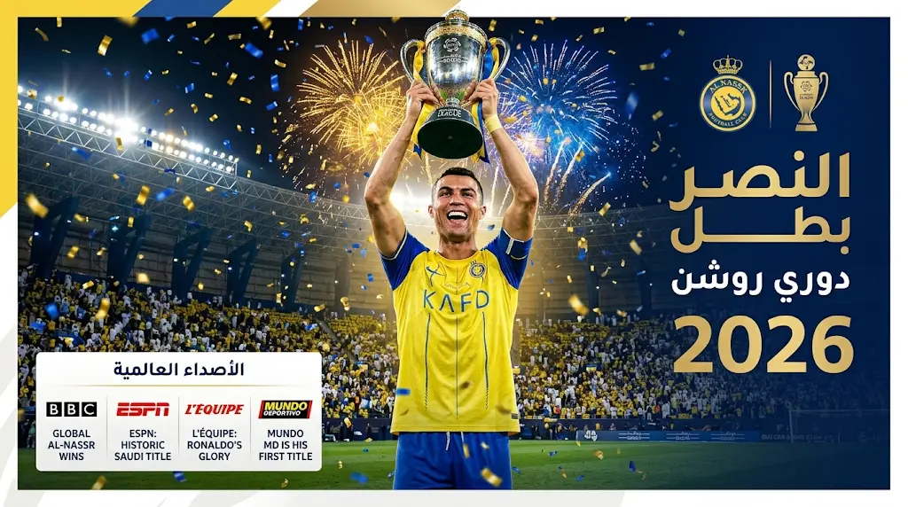ليلة تتويج النصر بطلاً لدوري روشن 2026.. رونالدو يحصد لقبه الأول وأصداء عالمية واسعة لإنجاز العالمي
