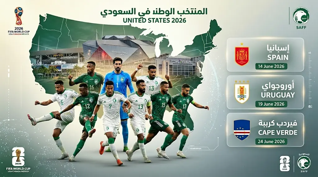 مجموعة المنتخب السعودي في كأس العالم 2026 ومواعيد مباريات الأخضر ضد إسبانيا وأوروجواي