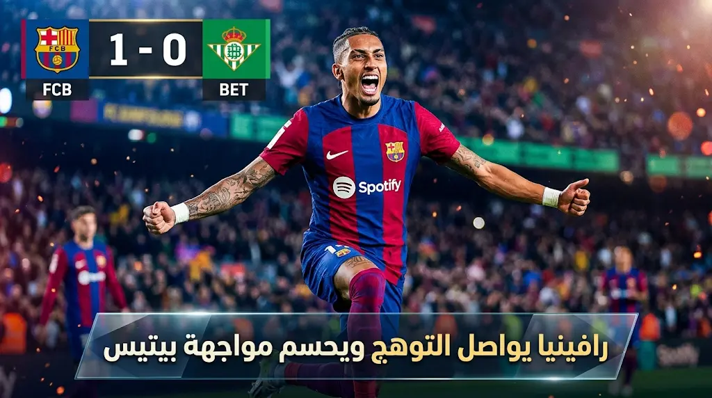 نتيجة مباراة برشلونة وريال بيتيس (1-0) في الدوري الإسباني 2026.. رافينيا يحسم اللقاء