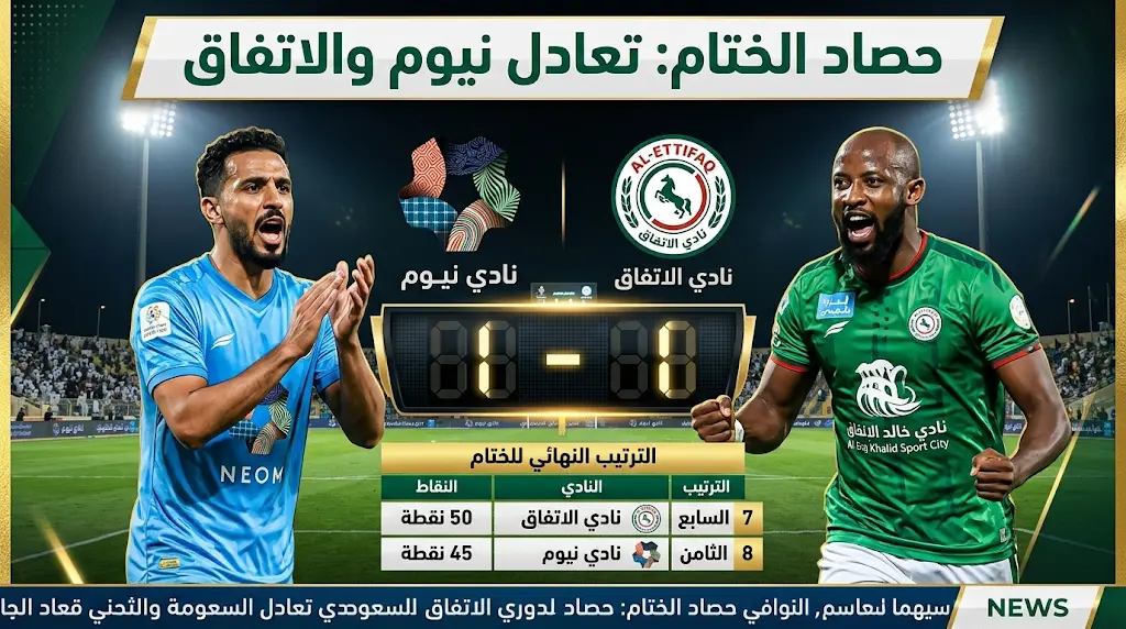 نيوم يحبط رصيد الاتفاق الأعلى في ختام دوري روشن 2026.. نتيجة المباراة والترتيب النهائي
