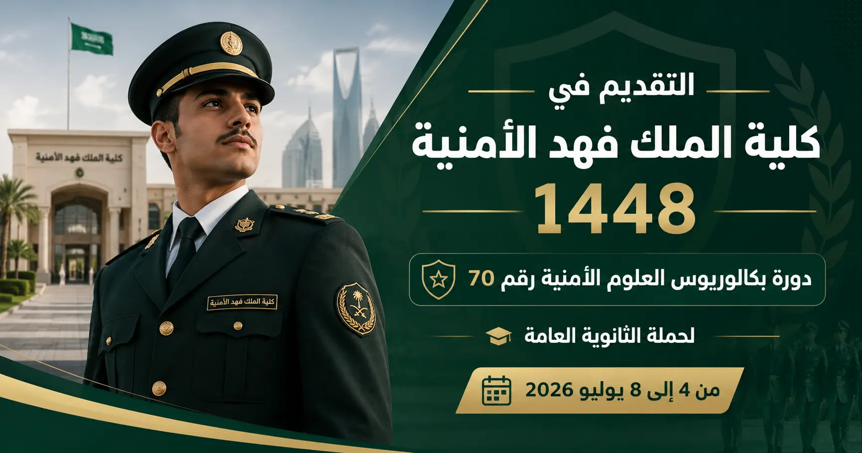 رابط تقديم كلية الملك فهد الأمنية 1448 - 2026 لحملة الثانوية وشروط دورة بكالوريوس العلوم الأمنية 70