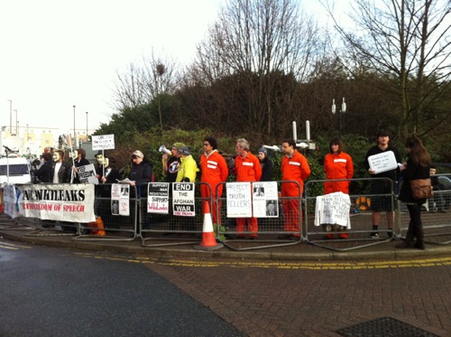 Protesters in front of court house