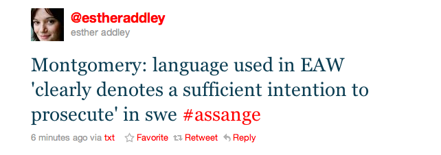 Language of EAW clear for assange case - tweet
