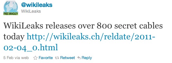 wikileaks releases over 800 cables tweet