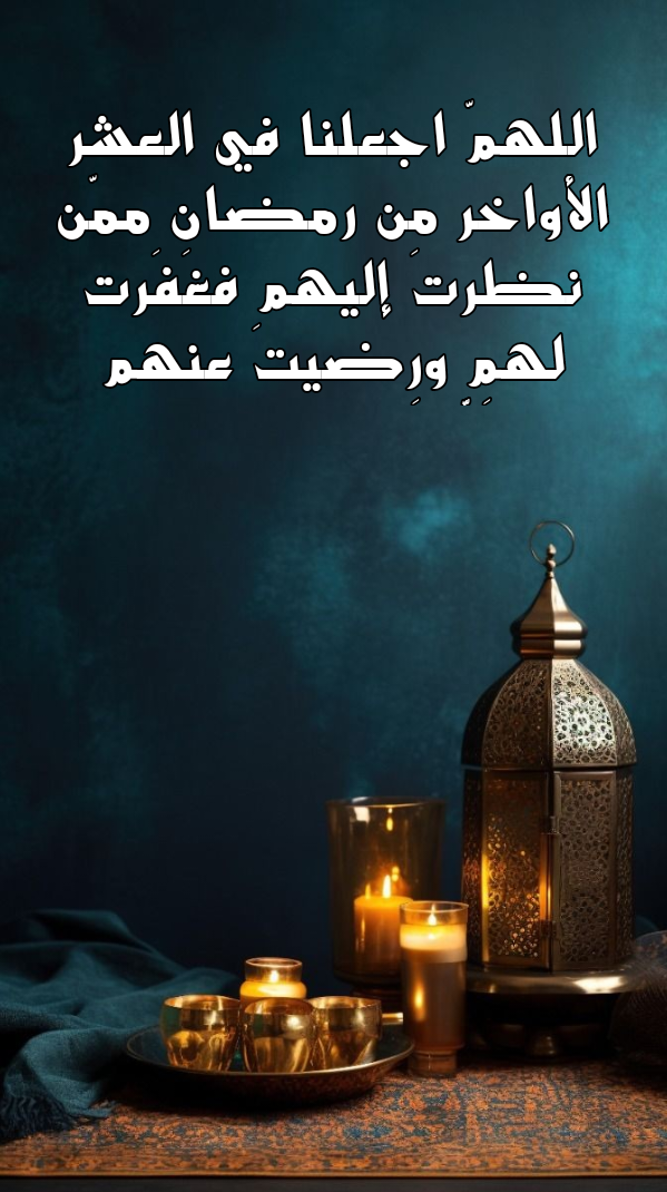 دعاء اللهم اجعلنا في العشر الأواخر من رمضان مكتوب على خلفية رمضانية