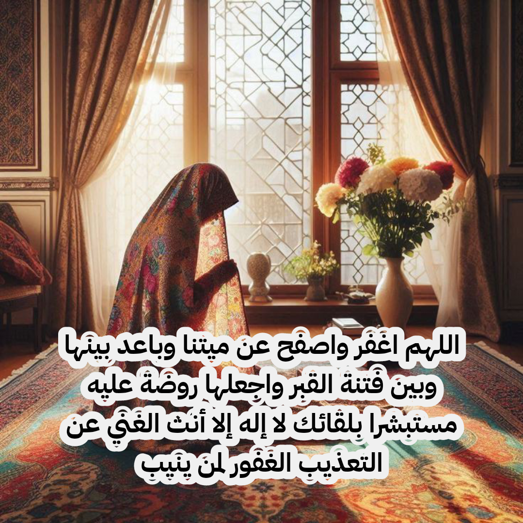 نص دعاء للأم المتوفاة مكتوب على خلفية إسلامية