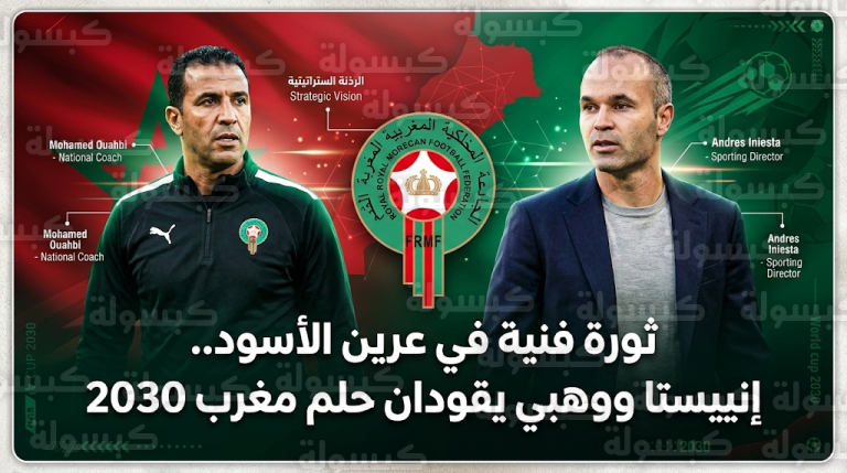 ثورة فنية في المنتخب المغربي.. تعيين أندريس إنييستا مديراً رياضياً ومحمد وهبي مدرباً لأسود الأطلس